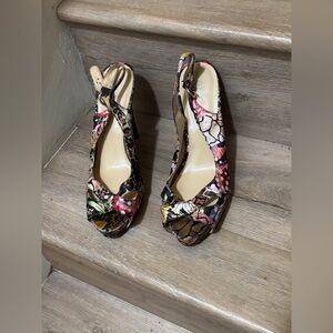 Guess Multicolor Floral Peep-Toe Slingback Heels